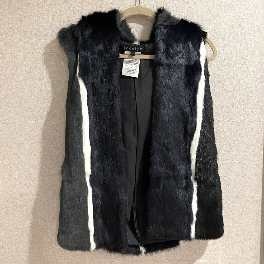 Jocelyn Rabbit Fur Hooded Vest Size XS
